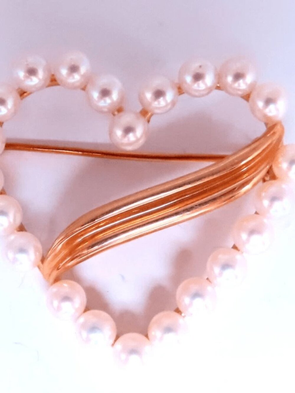 3mm Cultured Pearl handmade Heart Pin 14kt Gold 12540*